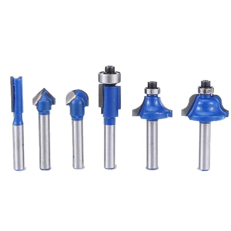 6pcs 1/4 Inch Shank Woodworking Router Bit Trimming Cutter with Wooden Box