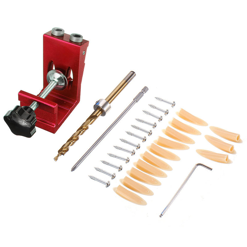 Drillpro Aluninum Alloy 2 Pocket Hole Syestem Pocket Hole Jig Drill Locator Guide with Drill Screwdriver Set and Pocket Hole Screw Plug Woodworking Tool