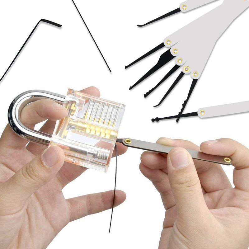 4 In 1 Locksmith Supply Set Transparent Practice Lock with 15pcs Lock Tool Broken Key Remove Pick Hook