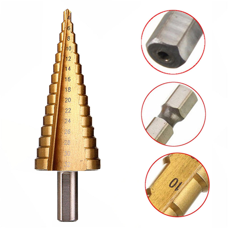 Drillpro 6Pcs HSS Titanium Coated Step Drill Bit with Center Punch Drill Set Hole Cutter Drilling Tool