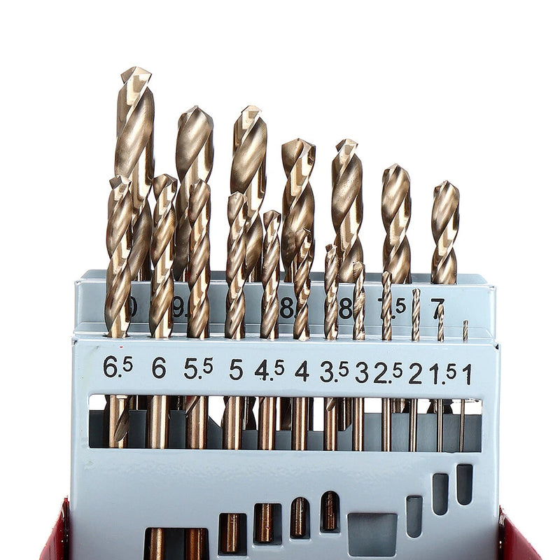 Drillpro M35 Cobalt Drill Bit Set HSS-Co Jobber Length Twist Drill Bits with Metal Case for Stainless Steel Wood Metal Drilling