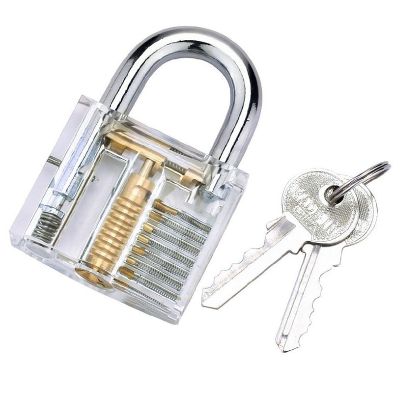 12Pcs Unlocking Lock Pick Set Key Extractor Tool + Transparent Lock Padlock