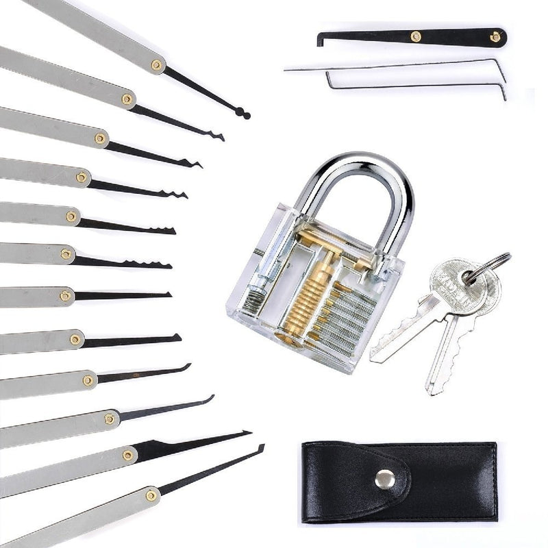 12-Piece Unlocking Lock Pick Set Key Extractor Tool + Transparent Lock Padlock