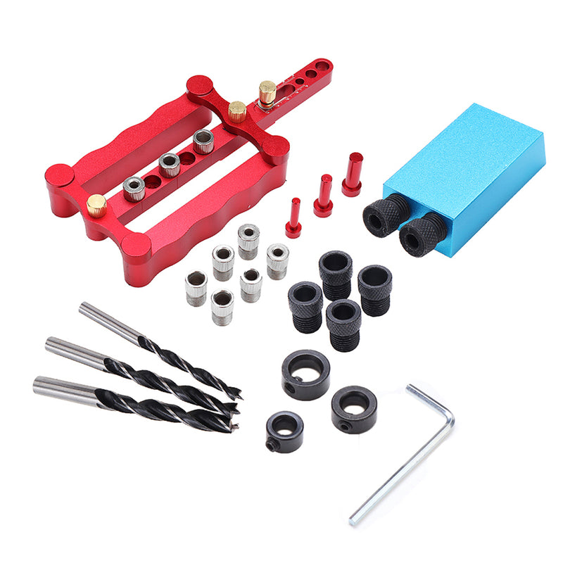 Woodworking Hole Locator Kit Aluminium Alloy Dowelling Jig Locator + Pocket Hole Jig with Storage Box Woodworking Drill Guide Kit Locator for Furniture Fast Connecting Fitting