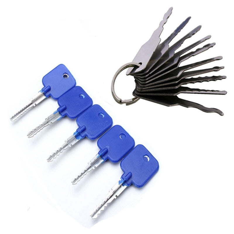 5pcs Lock Repairing Tools Locksmith Try-Out Keys Set and 10pcs Jiggler Keys Lock Pick Set