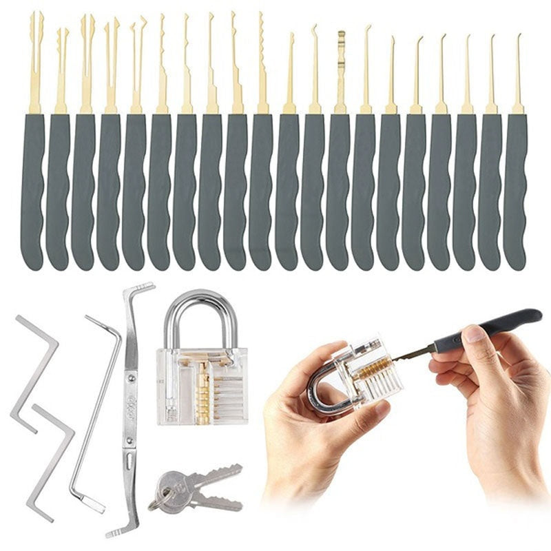 24Pcs Lock Pick Set Tools Transparent Practice Lock with Padlock Shim Picks Broken Key Extractor Suitable for Locksmith Practice Tool