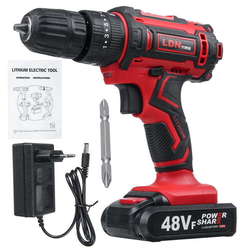 48VF Cordless Electric Impact Drill Rechargeable Drill Screwdriver with 2 Li-ion Battery