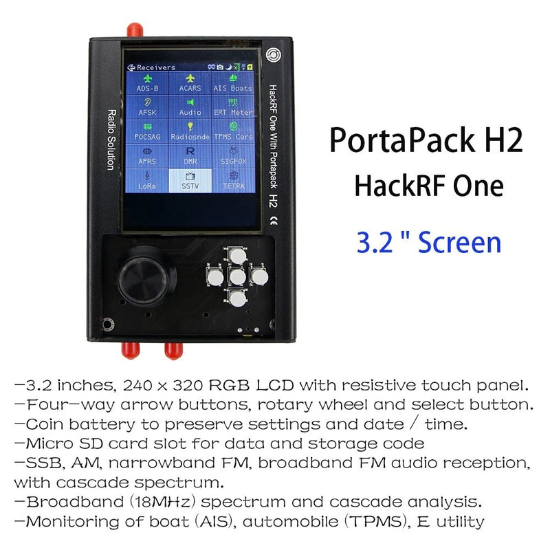 PortaPack H2 and HackRF One SDR Software Defined Radio 1MHz-6GHz Assembled with Antennas Built-in Rechargeable Battery