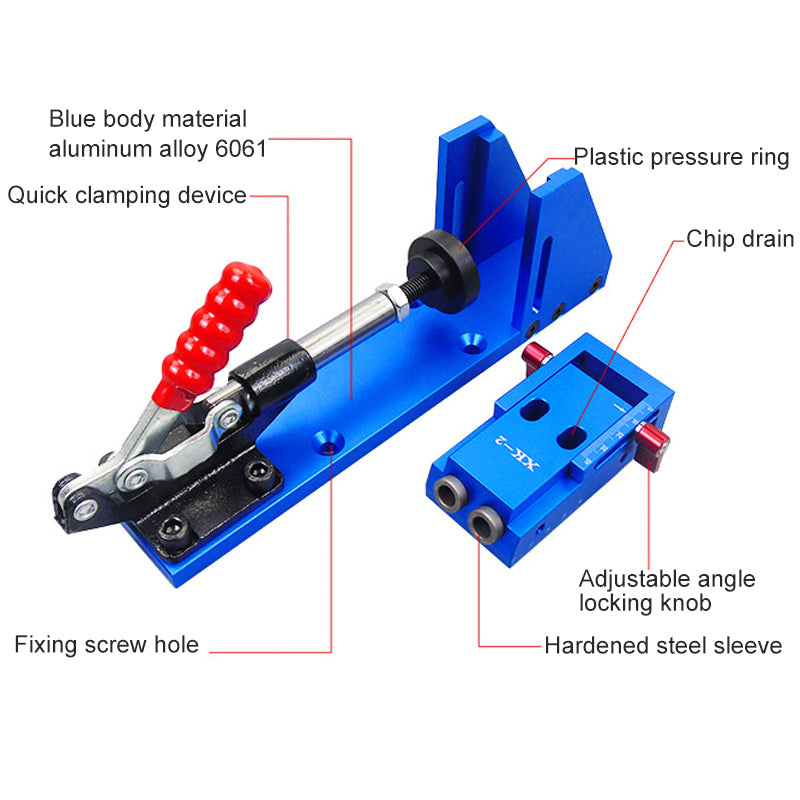 Upgrade XK-2 Pocket Hole Jig Wood Toggle Clamps with Drilling Bit Hole Puncher Locator Working Carpenter Kit