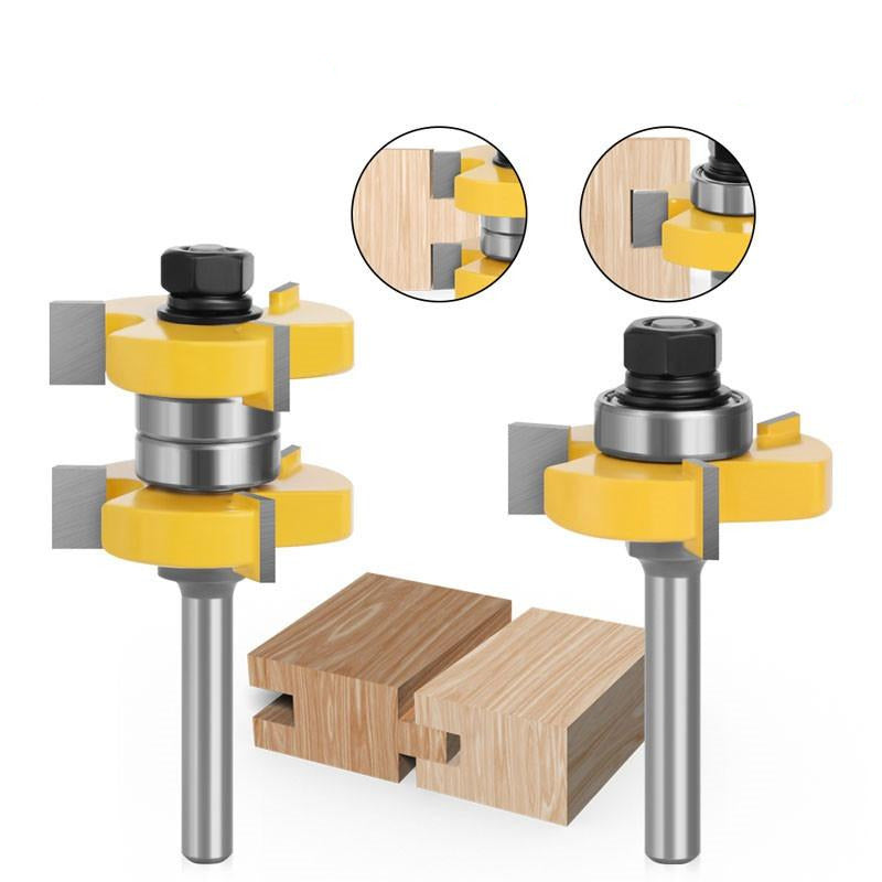 2PCS 8mm Shank Tongue & Groove Router Bits Set Stock 1-1/2 Tenon Milling Cutter for Wood Woodworking Tools Bit
