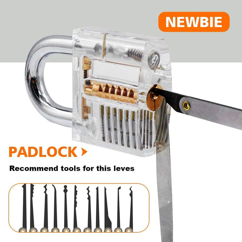 Premium Practice Lock Picking Tools with Transparent Training Padlock for Lockpicking
