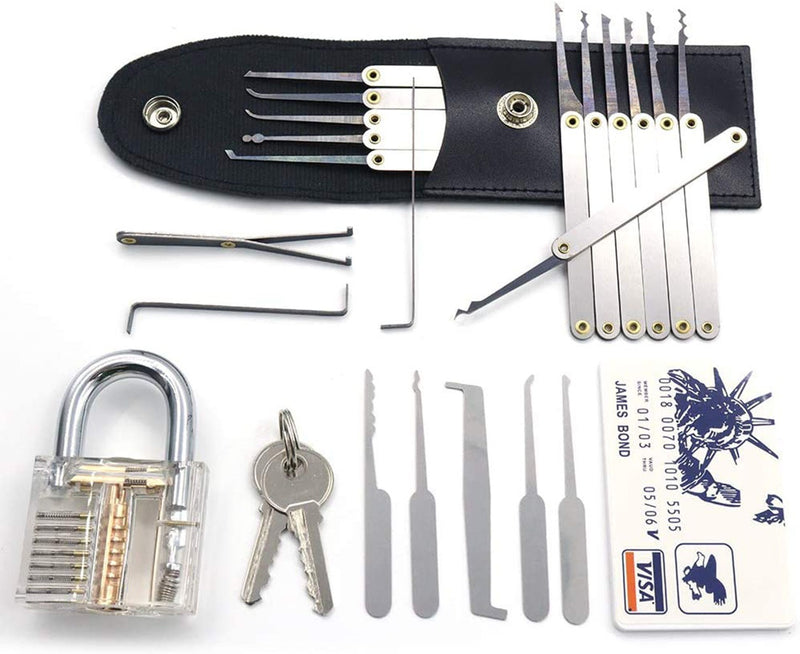 Premium Practice Lock Picking Tools with Transparent Training Padlock for Lockpicking
