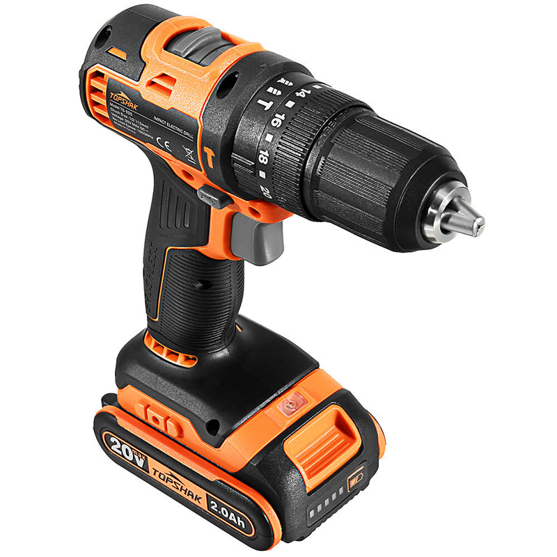 TOPSHAK TS-ED5 20V 13mm Brushless Impact Electric Drill 45N.m Torque 0-1650RPM Variable Speed W/1pc Battery EU/US Plug and 43pcs Accessories