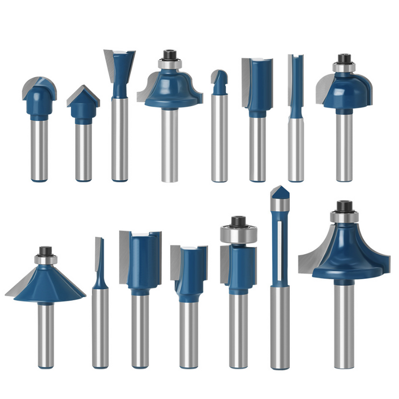 15Pcs 1/4 Inch Shank Router Bit Set Woodworking Milling Cutter 6.35mm Shank Drill Bits for Trimming Engraving Machine