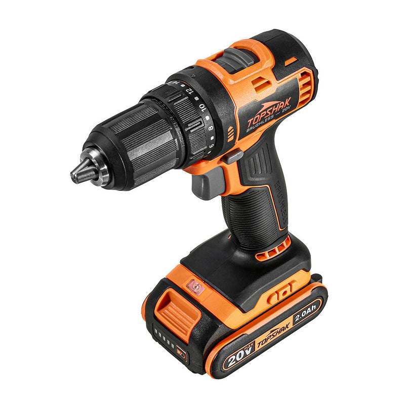 TOPSHAK TS-ED4 20V 13mm Brushless Electric Drill 45N.m Torque 0-1650RPM Variable Speed with 1pc Battery EU/US Plug and 43pcs Accessories