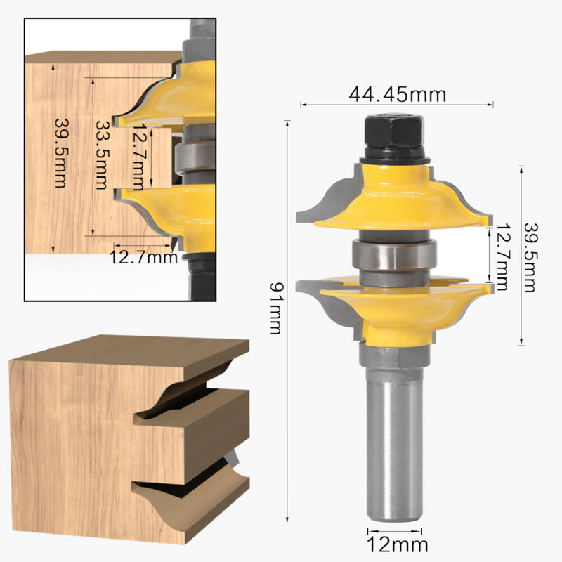 2Pcs 1/2 Inch/12mm Shank Milling Cutter Wood Carving Entry & Interior Door Ogee Router Bit Set for Wood Woodworking Machine