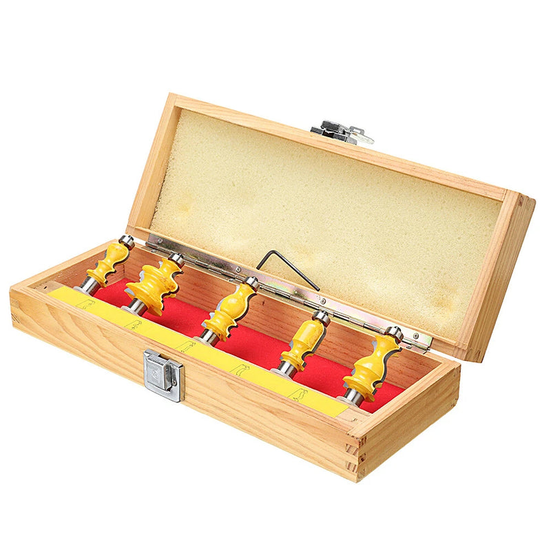 12mm or 1/2" Handle Wooden Box Flower Wire Tool Line Tool Five-Piece Set Carpentry Flower Tool Handrail Pattern Router Bit for Woodworking