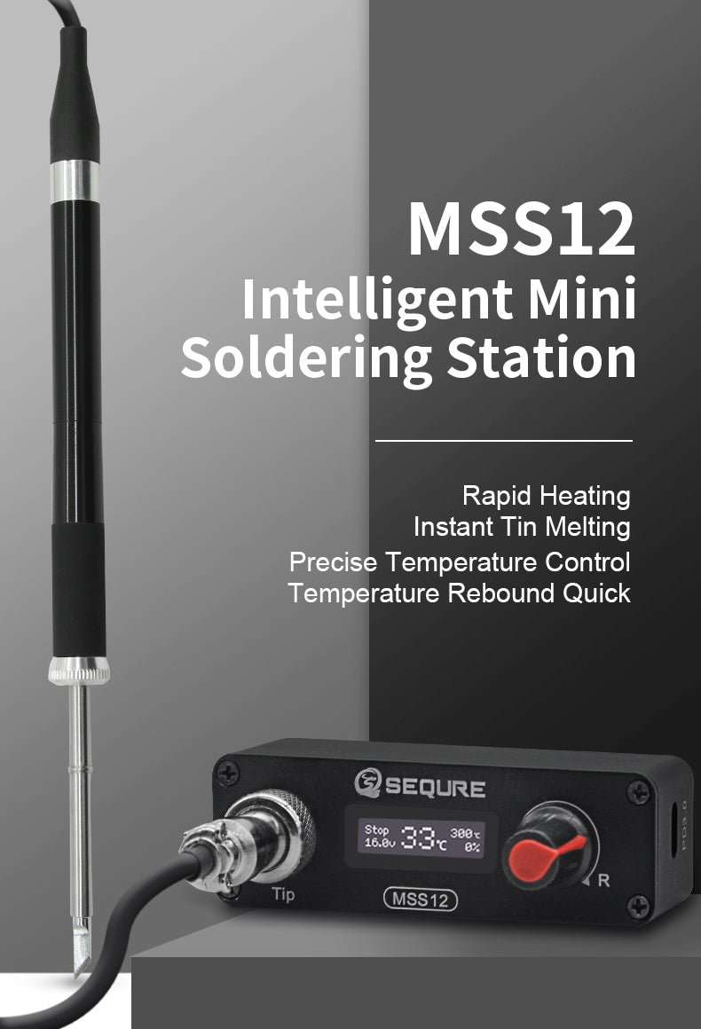 MSS12 Mini 0.91 Inch OLED Soldering Station Compatible with T12 Soldering Iron Tips Supports PD3.0/3S-6S/12V-25V Power Supply