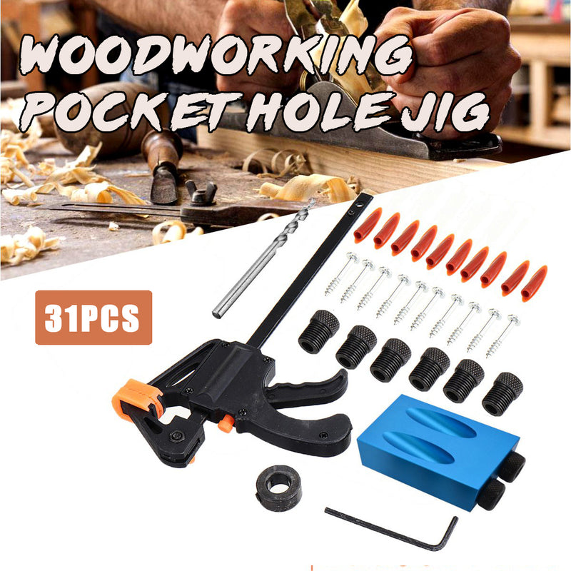 31pcs Woodworking Pocket Hole Jig with Drill Bits and Clamp Woodworking Carpentry Tool
