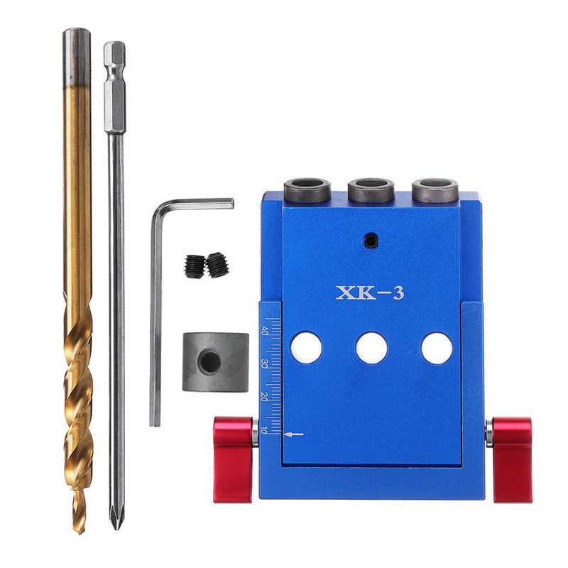 XK-3 Pocket Hole Jig Kit 3 Holes Woodworking Drill Guide Aluminium Oblique Drill Guide Locator Tools