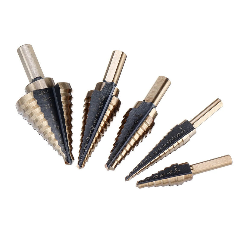 Drillpro 5pcs HSS Step Drill Bit Set Hole Cutter Drilling Tool Multiple Hole 50 Sizes with Aluminum Case