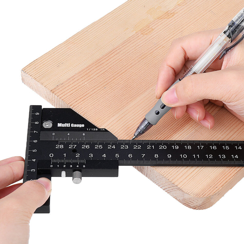 Doctorwood Multifunction Inch and MM Woodworking Scriber Gauge Aluminum Measuring Marking Framing Ruler Tool for Carpentry