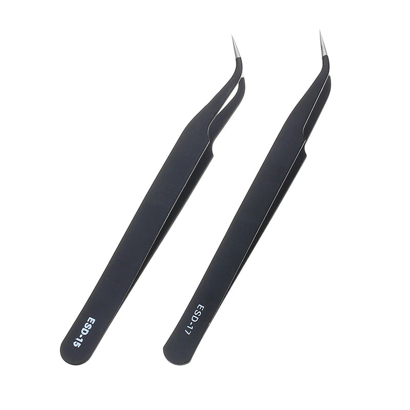 9 Pcs ESD Tweezer Anti-static Stainless Steel Precision Tweezers for Electronics Nail Beauty