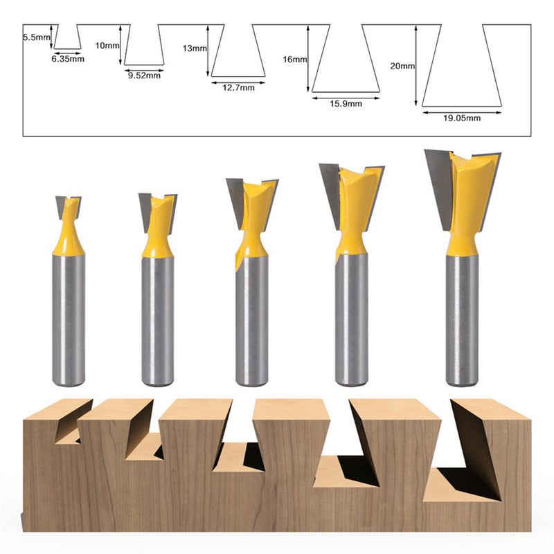 Drillpro 8mm Shank Dovetail Joint Router Bits Set 14 Degree Woodworking Engraving Bit Milling Cutter for Wood