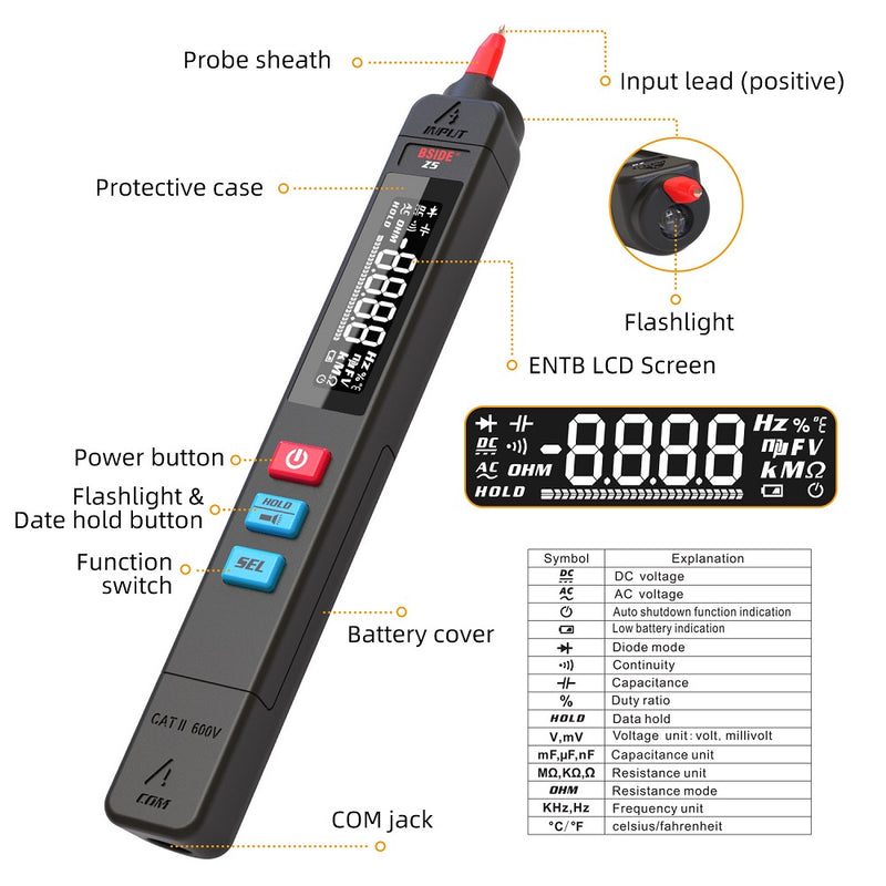 BSIDE Z5 Non-contact Digital Multimeter Pen Type Meter 6000 Counts True RMS AC/DC Voltage Resistance Capacitance Frequency Tester Tool