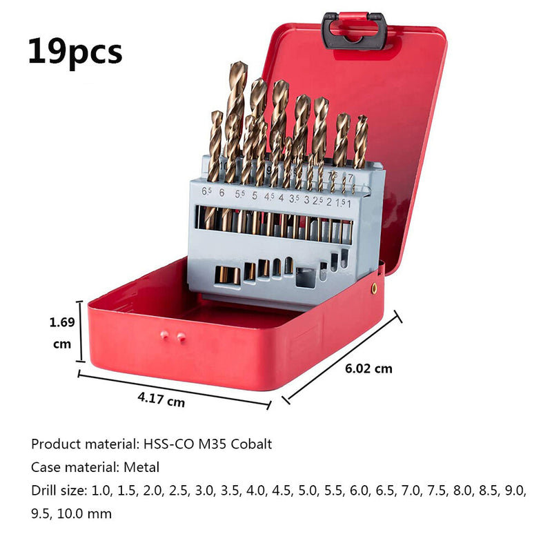 Drillpro M35 Cobalt Drill Bit Set HSS-Co Jobber Length Twist Drill Bits with Metal Case for Stainless Steel Wood Metal Drilling