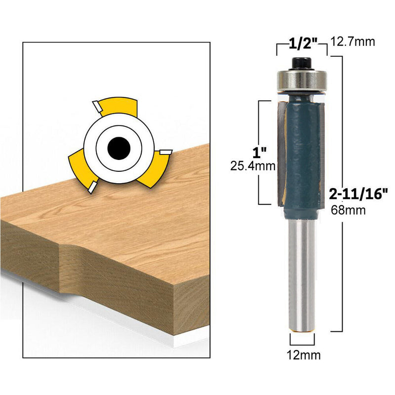 12mm Shank Flush Trim Router Bits for Wood Trimming Cutters with Bearing Woodworking Tool Endmill Milling Cutter