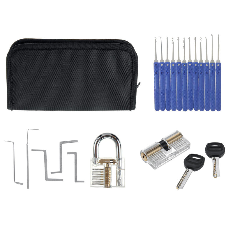 Practice Transparent Lock Kit with Broken Key Extractor Wrench Tool Removing Hooks Hardware Lock Picks
