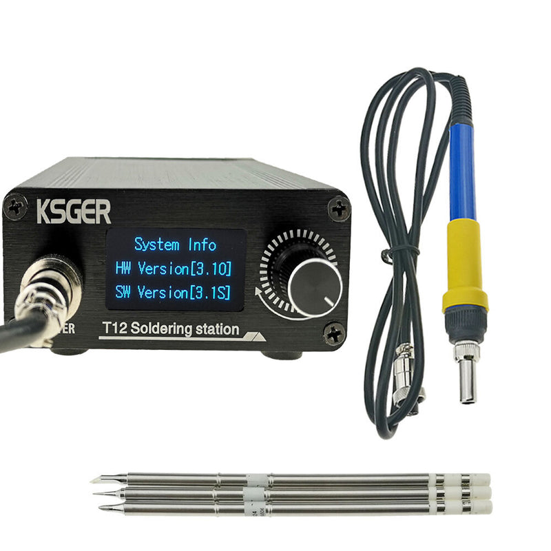 KSGER T12 STM32 V3.1S Welding Soldering Iron Station OLED DIY Plastic Handle Electric Tools Quick Heating T12 Iron Tips 8s Tins 907 9501 Handle with 3Pcs T12 Tips