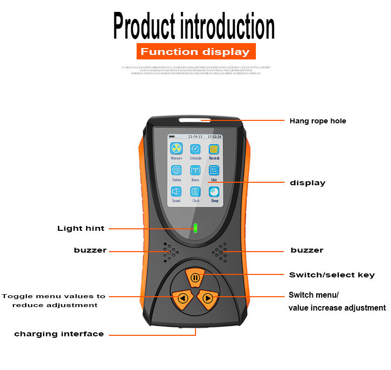 High Precision 0. 05uSv-50mSv Nuclear Radiation Tester with Built-in Battery TFT2.0 Color Display Screen Alarm Fuction
