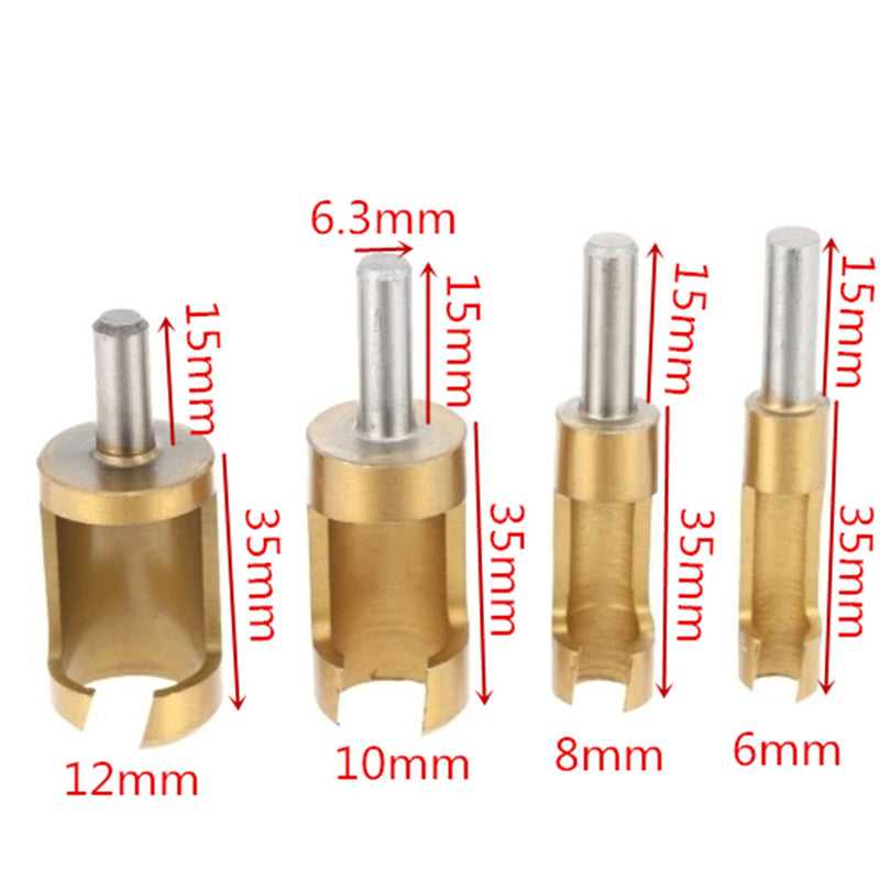 Drillpro 4pcs 6/10/13/16mm Round Shank Titanium Coated Tenon Plug Cutters Wood Plug Hole Cutter for Woodworking
