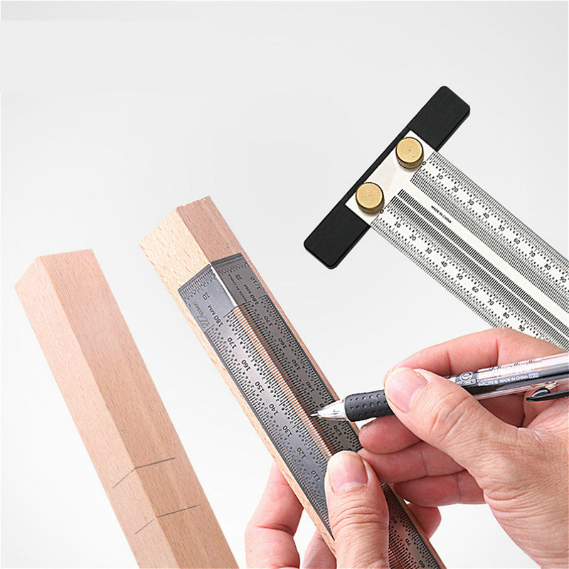 High-Precision Scale Ruler T-type Hole Ruler Stainless Woodworking Scribing Mark