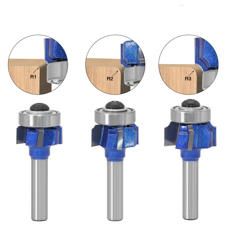 Drillpro 8mm Shank Woodworking Milling Cutter R1mm R2mm R3mm Trimming Knife Edge Trimmer 4 Teeth Wood Router Bit