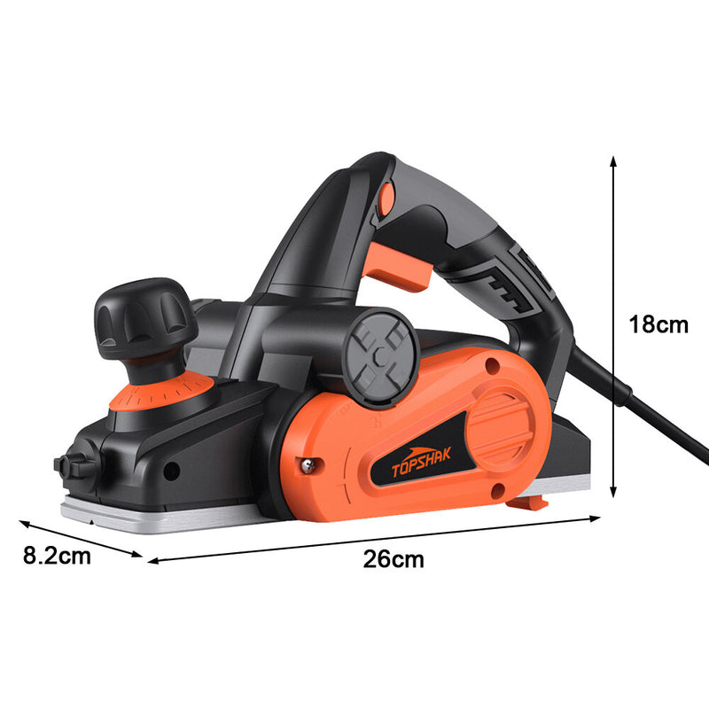 TOPSHAK EP-1 6-Amp Electric Hand Planer 16500/min 3.2'' Wood Planer with Adjustable Planing Depth Power Planer for Woodworking Chamfer Home DIY Dual Side Dust Outlet