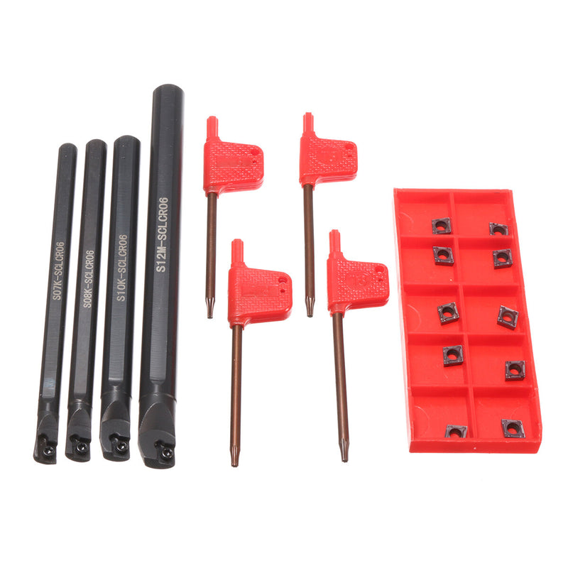 4pcs 7/8/10/12mm SCLCR06 Lathe Boring Bar Turning Tool With 10pcs CCMT0602 Inserts