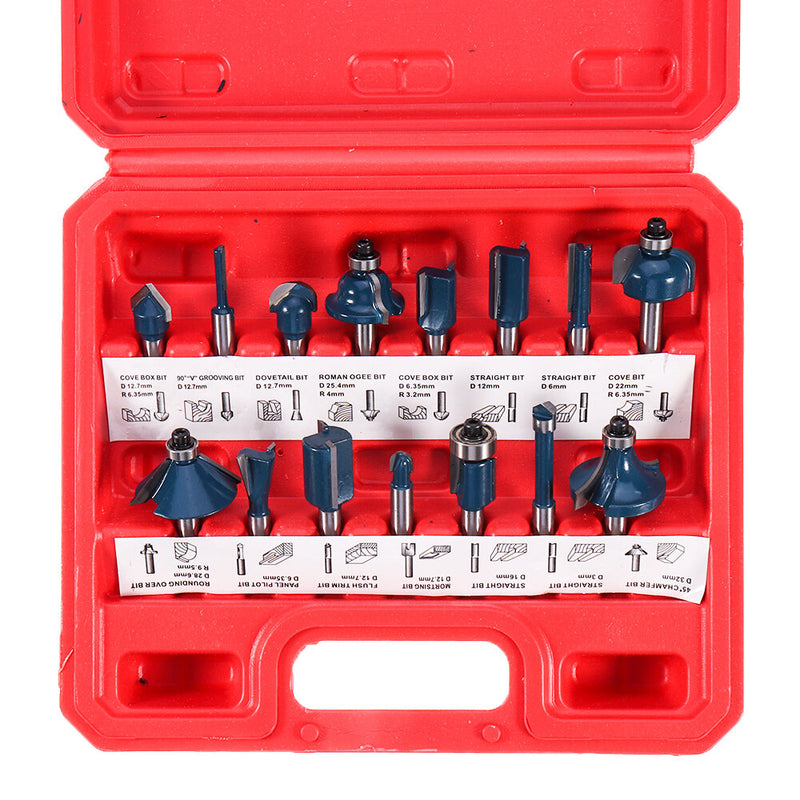 12/15Pcs 1/4 Inch Shank Router Bit Set Woodworking 6.35mm Shank Drill Bits for Trimming Engraving Machine