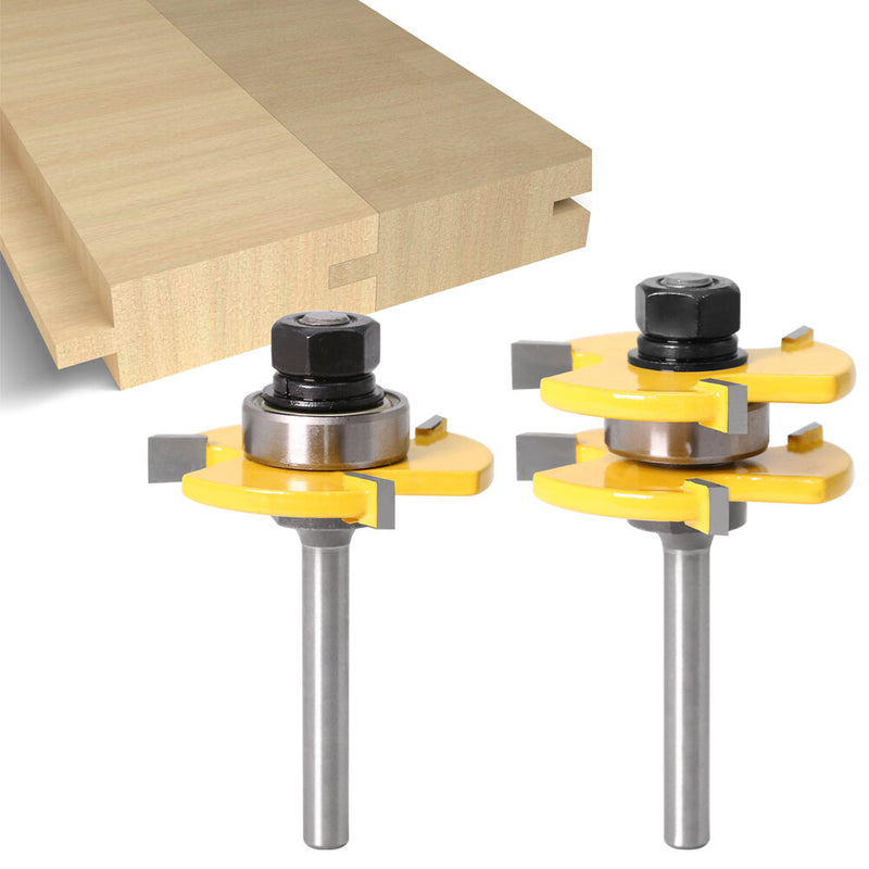 3Pcs 6mm 1/4 Shank Tongue & Grooving Joint Router Bit 45 Degree Lock Miter Router Set Stock Wood Cutting
