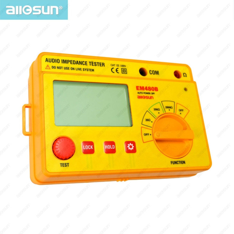 ALL SUN EM480B Audio Impedance Tester CATIII Test Ranges 20/200/2000 Resistance Meter 1KHz Timer Function Data Hold