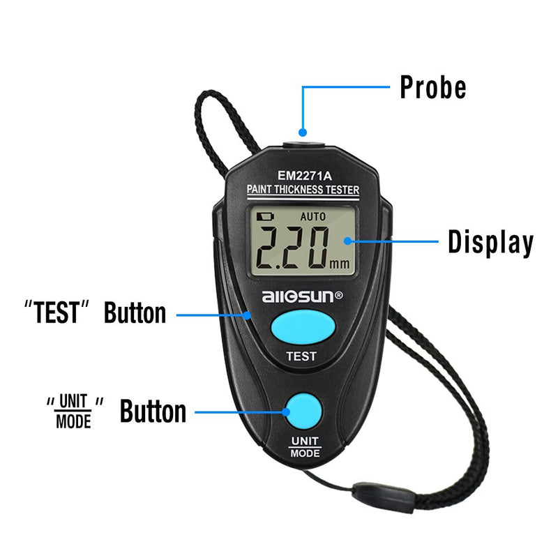 ALL SUN EM2271A Upgrated Digital Thickness Gauge Fe/NFe 0.00-2.20mm Coating Meter Car Thickness Meter