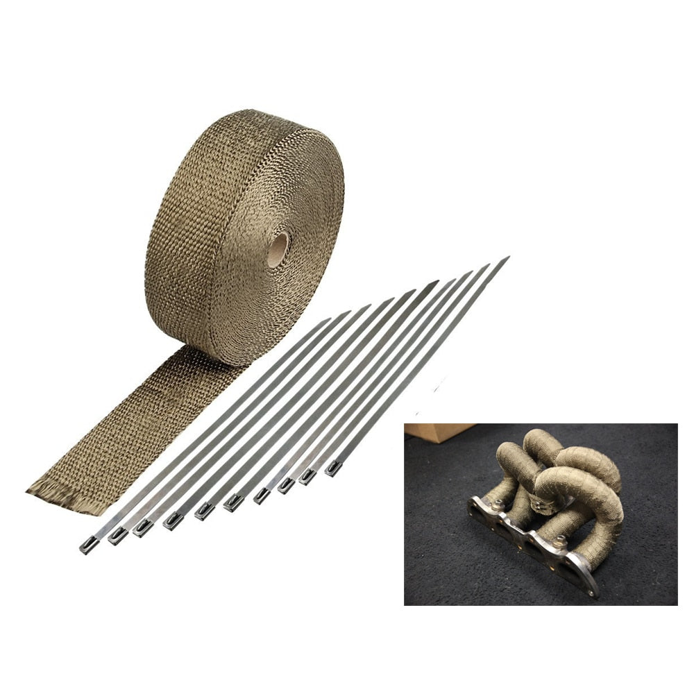 Car Exhaust Pipe Header Heat Wrap Resistant Downpipe 10 Stainless Steel Ties 5mx5cm