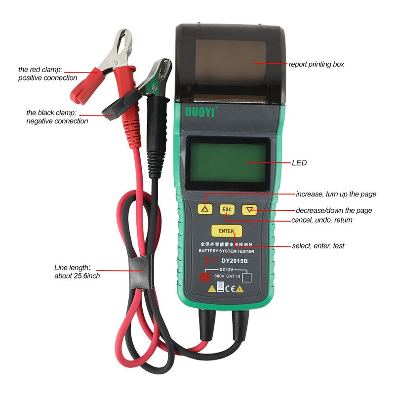 DUOYI DY2015B Automotive Battery Tester Car Power Electronic Load Battery Analyzner with Printer 12V Car Measure Tester