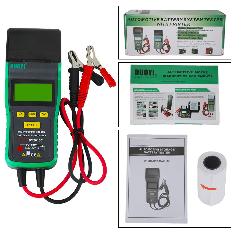 DUOYI DY2015C Car Battery Tester Lead-acid Analyzer Auto Integrated Printer Portable Measurement