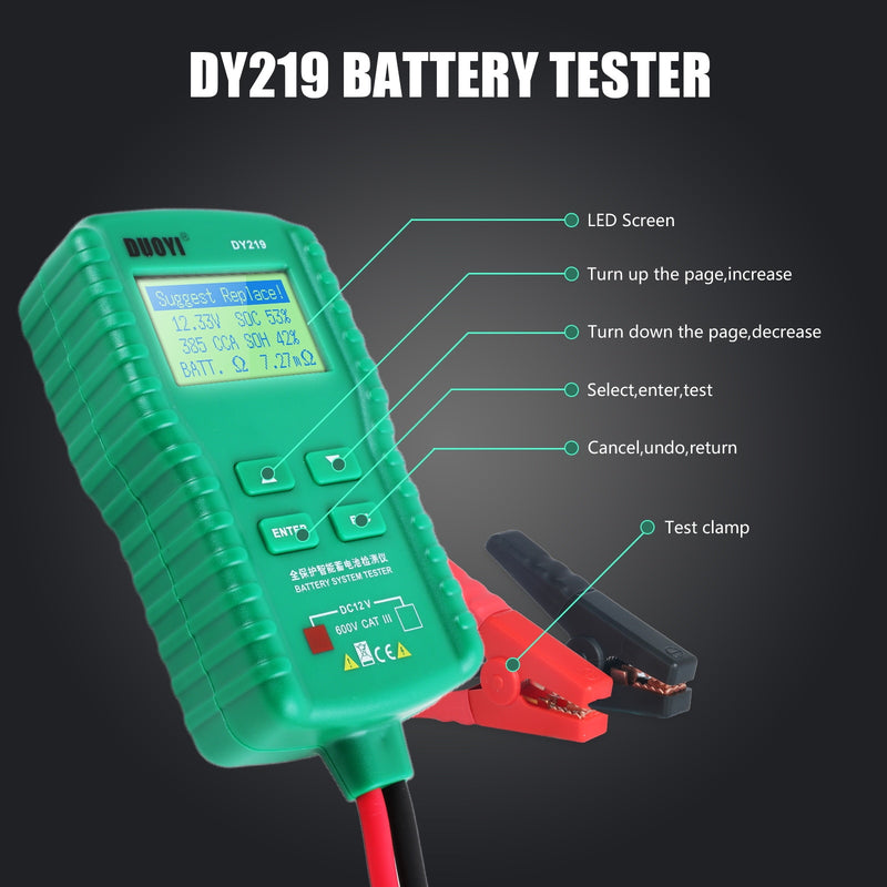 DUOYI DY219 12V Car Battery Tester 100~ 1700CCA  Digital Automotive Analyzer Lead Acid Battery