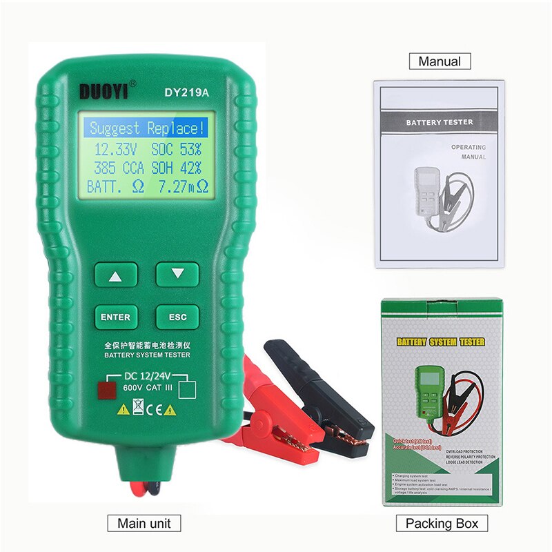 DUOYI DY219A Car Battery Tester 12V/24V 100-1700CCA Battery Tools For Voltage Load Analyzer Diagnostic Tester