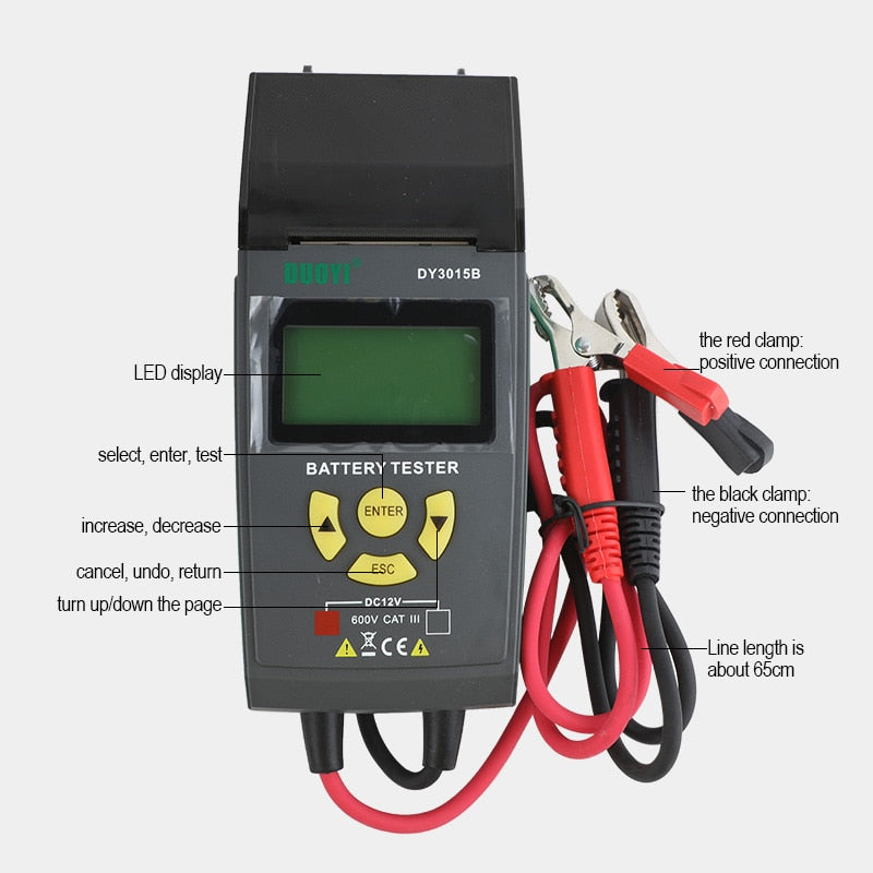 DUOYI DY3015B Car Battery Tester Lead-acid Digital Analyzer Diagnostic With Print Multi-Language