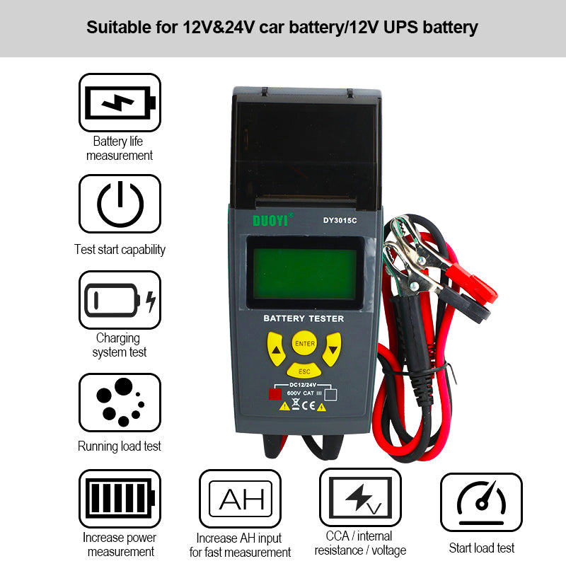 DUOYI DY3015C 12V24V Digital Car Battery Tester Automotive Battery Analyzer Diagnosticor Multi-language With Print